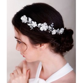 Chargances Wedding Bride Flower Leaf Hair Comb Bridal Pearl Beaded Hair Vine Comb Crystal Headband HeadpiecesFashion Flower Hair Accessories (Gold)