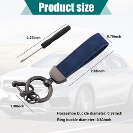 Kewucn Genuine Leather Car Keychain, Universal Heavy Duty Metal Auto Key Fob Holder with Anti Lost D-Ring for Men Women （Black-Navy Blue）