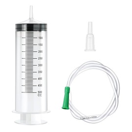 Syringe 500 ml, Syringe with Hose, Colostrum Syringe, Durable Syringe with Hose, Plastic Syringe, Reusable, Large Syringe, Dosing Syringe for Pet Feeding, Plant Watering, Laboratory (500 ml)