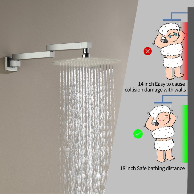 18.5 Inches Straight Extended Pivoting Shower Arm With Flange, Rain