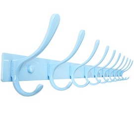 SKOLOO Coat Rack Wall Mounted - 10 Hooks, Heavy Duty, Stainless Steel, Metal Wall Hanger, Sturdy Coat Hooks for Hanging Coats, Jacket, Clothes, Hat, Blue