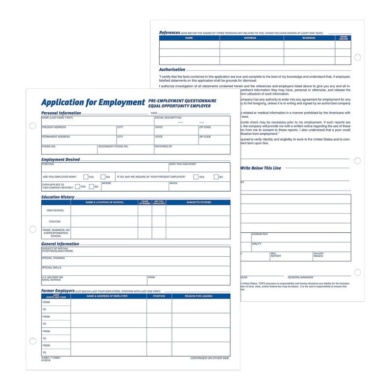 TOPS Employee Application Form