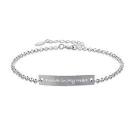 Forever in My Heart Bracelet for Women, 925 Sterling Silver Bracelet, Engraved Bracelets for Women, Little Words Project Bracelet by ALiLuYa