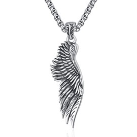 ADMETUS Angel Wings Necklace Sterling Silver Single Wing Necklace for Men Guardian Angel Pendant Jewelry Wing Gifts for Men