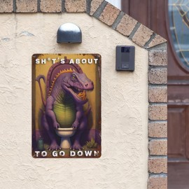 Boho Purple Dragon Metal Sign -Tin Plate 8x12 Vintage Retro Wall Art for Hunting Lodge, Cabin Man Cave Funny Decorative Satire Design, Humorous Toilet Hunting Accessories, It's about to Go Down
