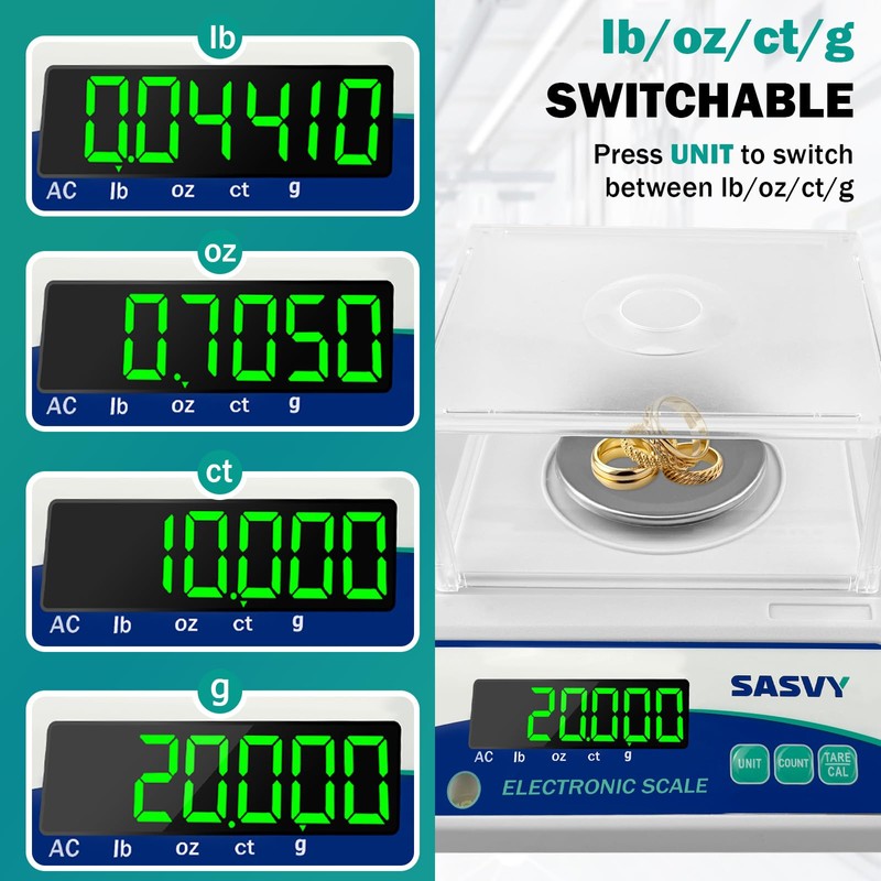 SASVY Lab Scale 500g x 0.001g Scientific Scale g/oz/ct/lb High