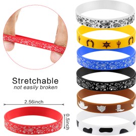 Western Party Bracelets Cowboy Rubber Bracelets Silicone Stretch Wristbands for Western Themed Parties Boys Girls Birthday Parties (35 Pieces)