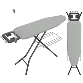 Yaheetech Ironing Board, Compact Iron Board with Cord Holder, Steam Iron Rest and Bottom Storage Tray, 9 Adjustable Heights & 3 Layer Cover, Folding Heavy Duty Ironing Board 52X14, Gray