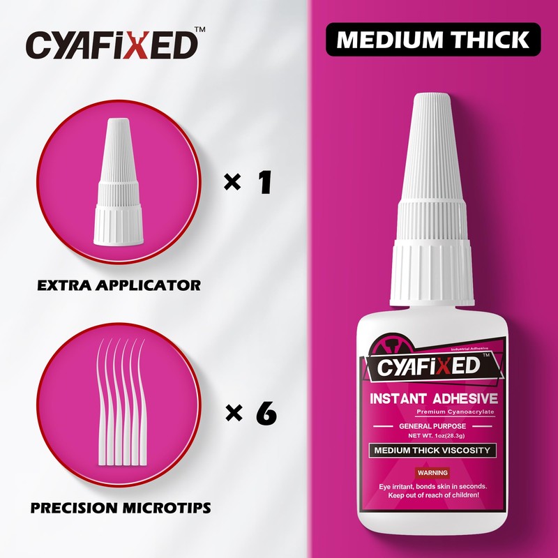 CYAFIXED Strong Cyanoacrylate (CA) Super Glue, Impact Resistant Medium-Thick Viscosity