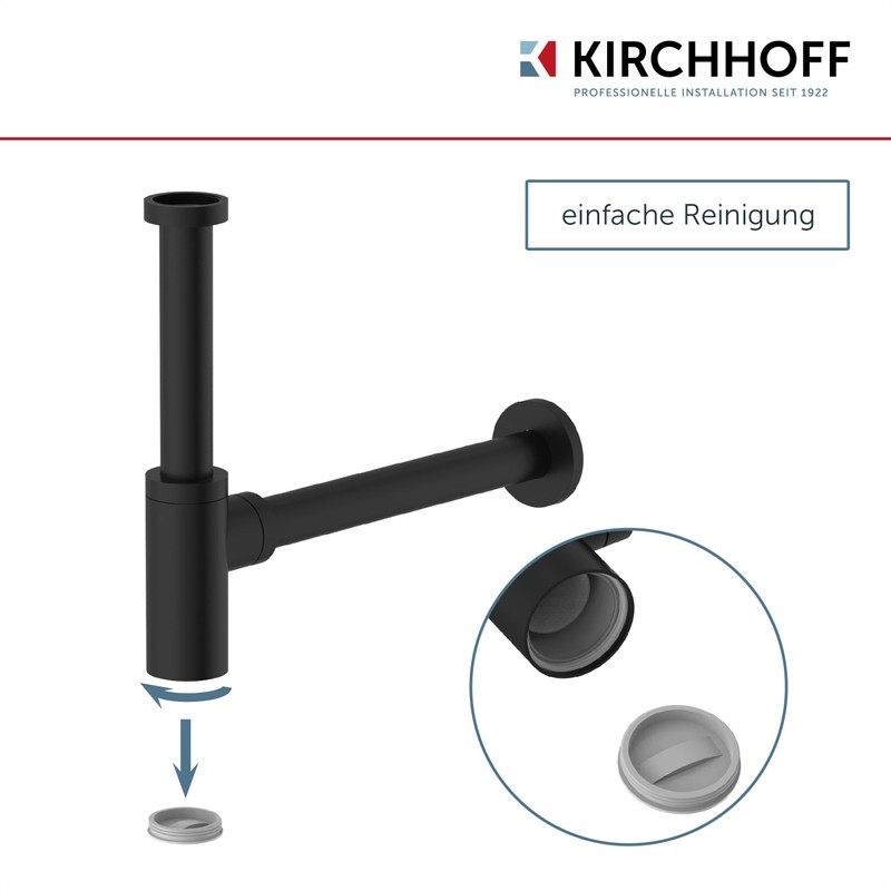 KIRCHHOFF Design Siphon, Matt Black Drain, Drain Fitting for Sink