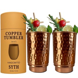 Luxury Heavy Duty100% Pure Copper Tumblers Set of 2 |BPA Free| Lacquer Free| Handcrafted Hammered Ayurvedic Glasses | 350 Ml/11.8 OZ Water Cups for Health, Detox & Hydration | Gift Box Incuded