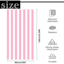 Large Quick Dry Microfibre Beach Bath Towel for Adult,Double Sides Pink White Striped Sand Free Beach Towel with Bag,Lightweight Gym Yoga Sports Towel,Compact Travel Summer Beach Towel for Women Men