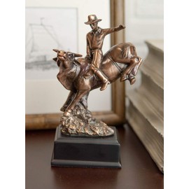 Ebros Rustic Western Rodeo Bull Rider Cowboy Statue in Electroplated Sepia Bronze Finish - Old World Wild West Cattle Bull Riding Cowboy Accent Figurine