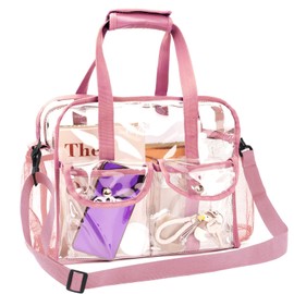 MOFASVIGI Clear Bag Stadium Approved, Waterproof Transparent See Through Tote Bag for Work, Sports Games,Concerts -12 x12 x6 (Pink)