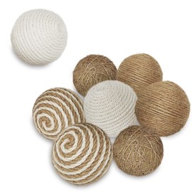 HOPELJ 8 Pcs Decorative Balls 2.5 Inch Rustic Decorative Spherical Natural Jute Rope Cotton Ball Home Tabletop Décor Vase & Centerpiece Bowls Tray Bowl Filler (Natural, Jute, Beige)