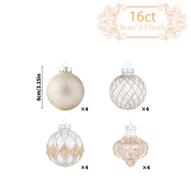 16Pcs Clear and Champagne Christmas Ball Ornaments, 3.15'' Large Luxury Christmas Balls Decorations, Shatterproof Hand-Painted Christmas Baubles Ornaments for Xmas Tree, Wedding (Champagne)