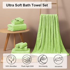 4 Pcs Grass Green Cabana Stripe Large Bath Towels 35"x70" Oversized Bath Sheet Soft Breathable Jumbo Bathroom Towels Highly Absorbent Shower Towel Quick Dry Beach Chair Towel Spa Gym Hotel Towel Set