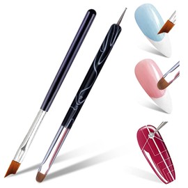 French Tip Nail Brushes Set, Oblique Head French Nail Brush with 2 Way French Gel Acrylic Nail Art Kolinsky Brush with Dotting Tool for Professional Manicure Cuticle Clean Up Nail Art Design(HJ-NB126)