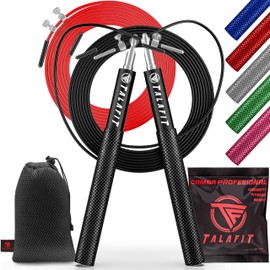 TALAFIT Professional Crossfit Skipping Rope | Adjustable Fitness Skipping Rope | Skipping Rope | Boxing Skipping Rope with High Speed Spinning Bearings | Case Included (Black)