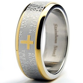 Men's 8MM Goldtone Plated Stainless Steel Lord's Prayer Ring Size 10