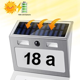Solar Lights for Outdoor Use with Motion Sensor, Solar Illuminated House Number with 7 LEDs, Stainless Steel Solar House Number, IP44 Waterproof, 120° Lighting Angle, with Switch, Numbers, Letters