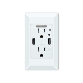 KCMYTONER 1PK Smart High Speed USB Charger Wall Outlet, 2 USB Charging Ports 4.2A and 2 Electrical AC Outlets, 15A Tamper Resistant Outlet,White Charging Receptacle Wall Plate, LED Nightlight