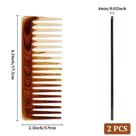 Wide Tooth Comb, Large Hair Detangling Comb, Shower Comb, 2PCS Wide Tooth Comb Detangler, Wide Tooth Comb No Handle, Wide Tooth Comb for Wet Hair, Hair Combs for Curly Wet Dry Thick Hair, Brown