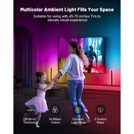 Smart RGB+IC LED Light Bars, 15 Inch Gaming Lights for TV Backlight, Color Changing Lights with Music Sync, 16 Million Colors, Works with Alexa & Google Assistant, 44 Dynamic Modes for TV Monitor Room