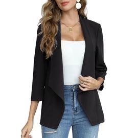 KOJOOIN Womens Casual Blazers Long Sleeve Open Front Business Casual Cardigan Jacket Black XXL