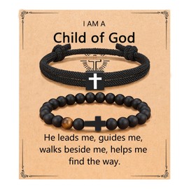 FIRAZIO 2PCS Christian Easter Gifts for Men, Easter Basket Stuffers Cross Bracelet for Men Birthday Confirmation Christian Gifts,Inspirational Faith Based Jesus Bracelets