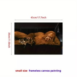 Unbranded Bigfoot with Raccoon - Unframed Canvas Print - 18" x 12" - Sasquatch at his Best