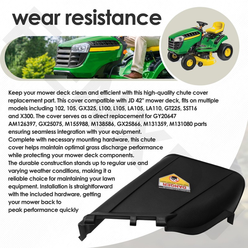 GY20647 Chute Cover W/Hardware for JD 42” Mower Deck AM126397,