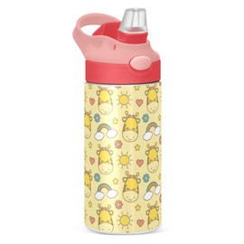 Kigai Cartoon Giraffe Kids Water Bottle, Insulated Stainless Steel Water Bottles with Straw Lid, 12 oz BPA-Free Leakproof Duck Mouth Thermos for Boys Girls