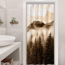 Ruelvth Stall Shower Curtain, Small Mountain and Forest RV Shower Curtain Set for Bathroom Waterproof Brown Bathroom Decor with Hooks, 36x72 Inch