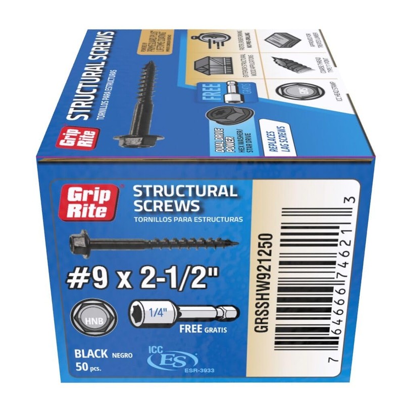 Grip-Rite GRSSHW921250#9 x 2-1/2" Structural Screw Dual Drive Power Hex