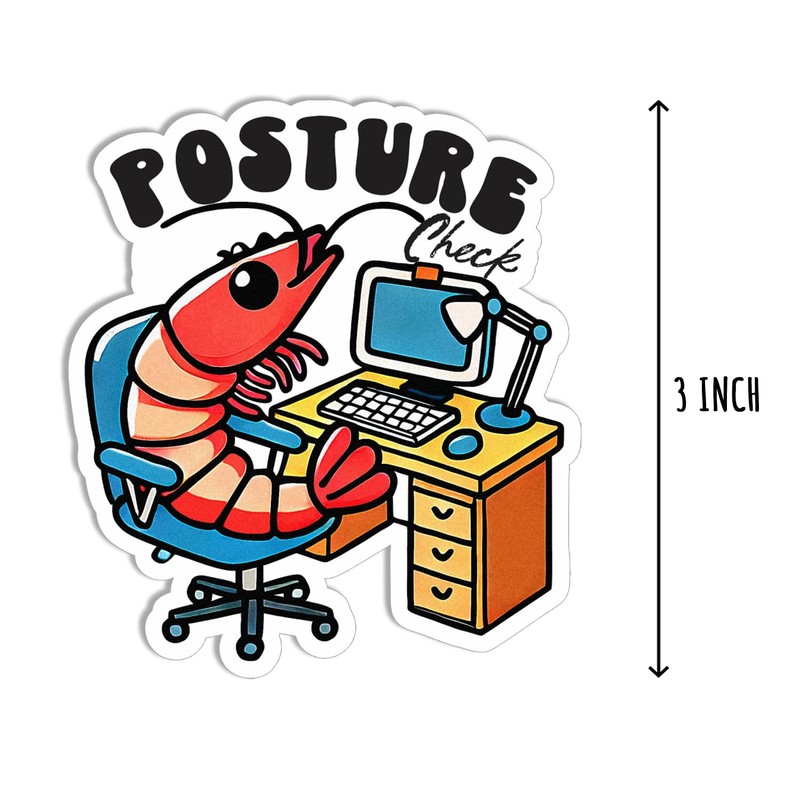 3Pcs - Posture Check Sticker - Funny Shrimp Sticker -