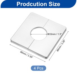 sourcing map 4Pcs ABS Plastics Square Shaped Escutcheon Plate, Wall Split Flange, 33mm Diameter Wall-Mounted Pipe Mouth Decorative Cover, Silver