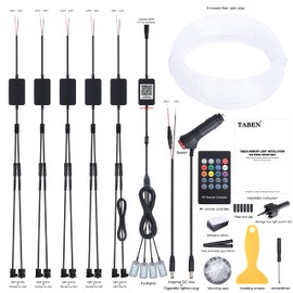 TABEN Car Ambient Light Kit, 8 Metres Integrated Fibre Optic Multicoloured Footwell Atmosphere Lighting Music Sync Sound Active Memory Function Remote Control and Bluetooth App Control 12V-24V