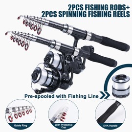 Goture Fishing Rod and Reel Combos-2PCS Telescopic Fishing Pole+2PCS Pre-Loaded Spinning Reels with Carrier Bag, Telescopic Rod Reel Lures Kit for Starter Travel Saltwater Freshwater