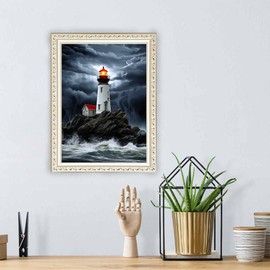 Eiflow Diamond Craft Painting Kits Lighthouse, 5D Diamond Gem Art Kits Round Full Drill Embroidery Mosaic Making DIY Gift for Home Wall Decor(30x40CM/11.8x115.7in)