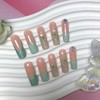 Long Press on Nails Light Green French Fake Nails with