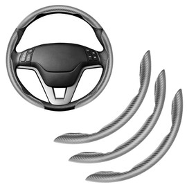 Amiss 3pcs Carbon Fiber Anti-Skid Steering Wheel Cover, Waterproof & Segmented Butterfly Design, Universal 99% Vehicle Wheel Cover Protector, Car Interior Accessories (Gray-3pcs)