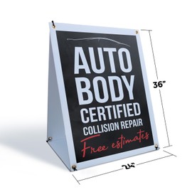 Auto Body Full Collision Repair Sidewalk Sign 24 Inch x 36 Inch A-Frame Images On Both Sides | Professional Vehicle Restoration, Paint Work | Made in USA