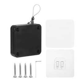 sourcing map Punch-Free 800g Automatic Sliding Screen Door Closer, Multifunctional Storm Sensor Door Closer with Steel Drawstring for Bedroom Storm Bathroom Study Room (Black Pack of 1)