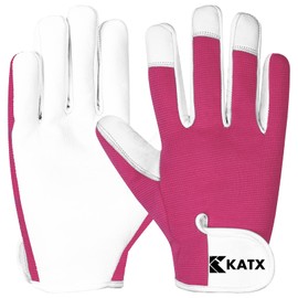 WFX Leather Gardening Gloves for Men and Women - Multipurpose Gardening Gloves Thorn Resistant - Ideal Gardening Gift for Men and Women - by WFX (Medium, Pink)