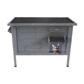 CHURRZZ Indoor and Outdoor Wooden Cat House, Weatherproof, Openable Roof, Wild Cat Shelter, 2 Platform Escape Doors