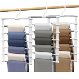DSXVJHD 3 Pack Trouser Hangers Space Saving, Multi-Layer Scarf Clothes Hangers, 360° Swivel Hooks Closet Organizer for Pants Jeans Skirts Scarves Towels Ties Belts Storage