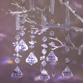 Giegxin 12 Pcs Crystai Icicle Ornaments for Christmas Tree Decorations Hanging Clear Acrylic Crystal Diamond Prism Drop Christmas Ornaments for Xmas Winter Decorations Wonderland Supplies(Classic)