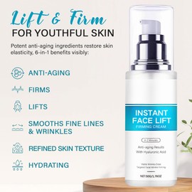 Skin Tightening Cream for Face Serum, Instant Face Lift Serum，Face Lifting & Skin Tightening, Smooth Fine Lines, Pores and Deep Wrinkles Hyaluronic Acid Neck Firming Cream for Skin Care