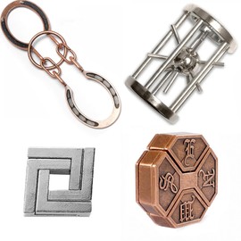 RoseFlowe 4 pcs IQ Test Puzzle Brain Teaser Metal Wire Puzzles Mind Game Educational Toys High Difficulty Disentanglement Unlock Interlock Game Magics Toy for Kids Adults Challenge Interlock Game